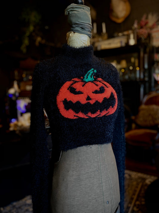 Dolls Kill Fuzzy Pumpkin Crewneck Sweater