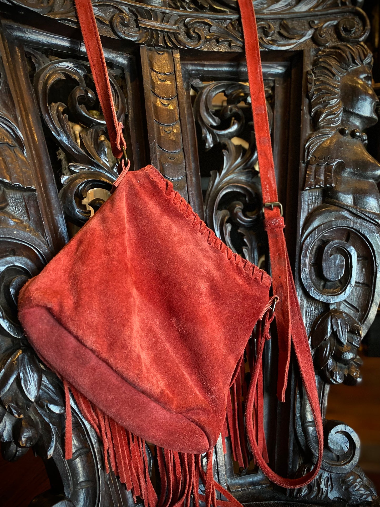 Red Suede Fringe Purse