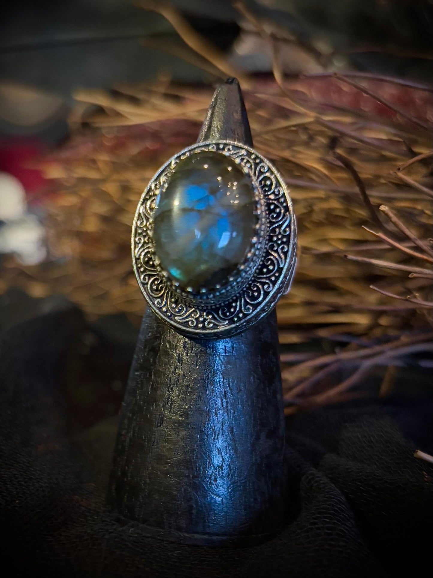 Ornate Sterling Silver Blue Tiger’s Eye Ring