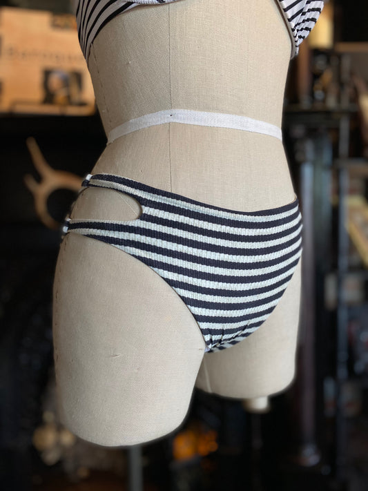 Black and White Striped Cut-Out Swimsuit Bottoms