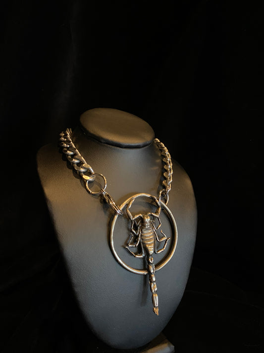 Mercury Hour Silver Scorpion Chained Choker Necklace
