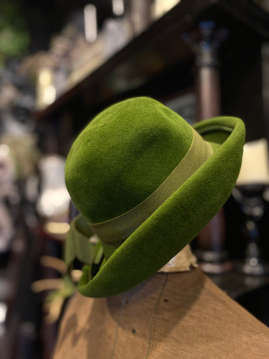 Green Velvet Banded Cloche Hat