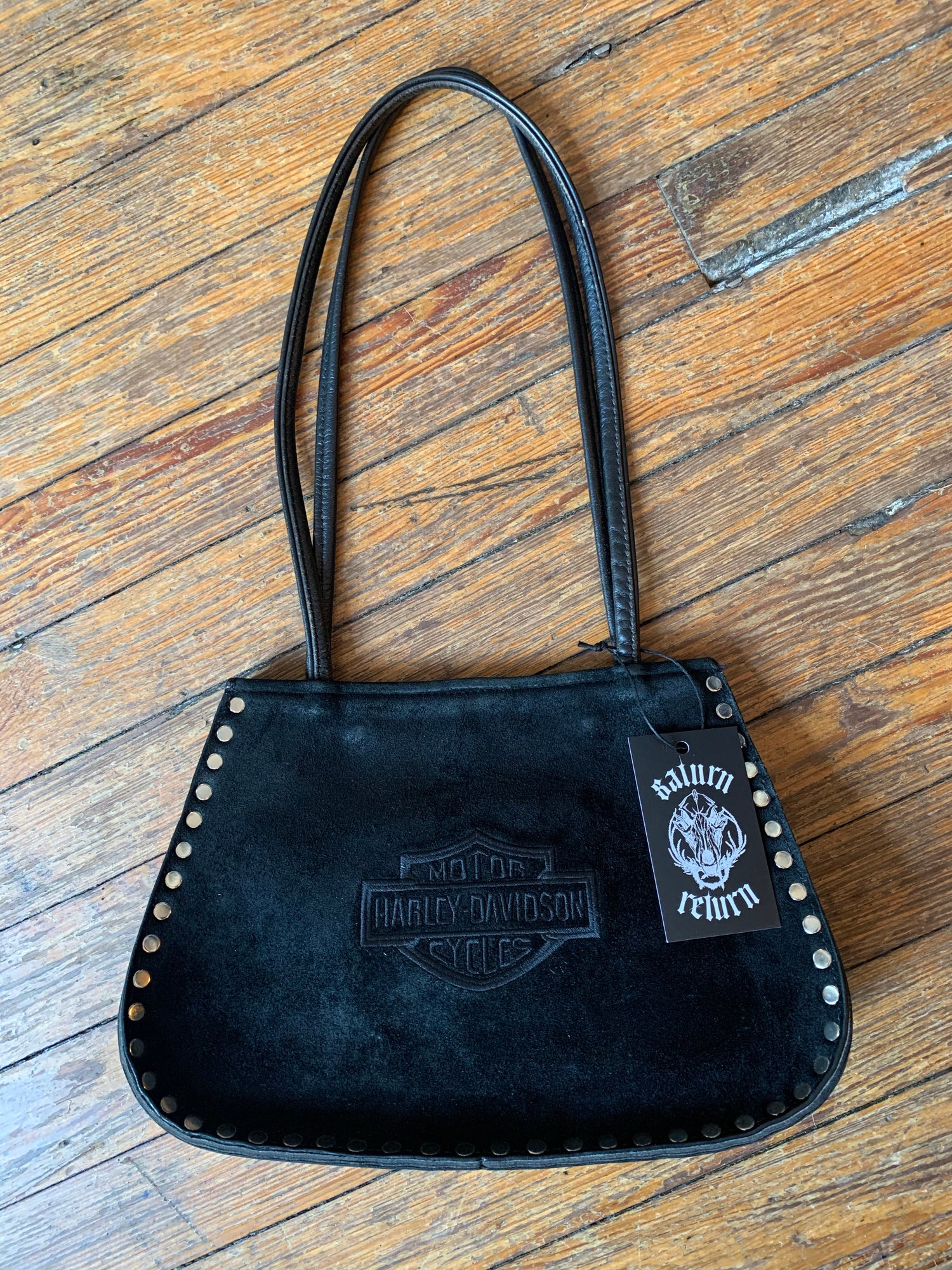 Vintage Harley-Davidson Black Suede Studded Shoulder Bag