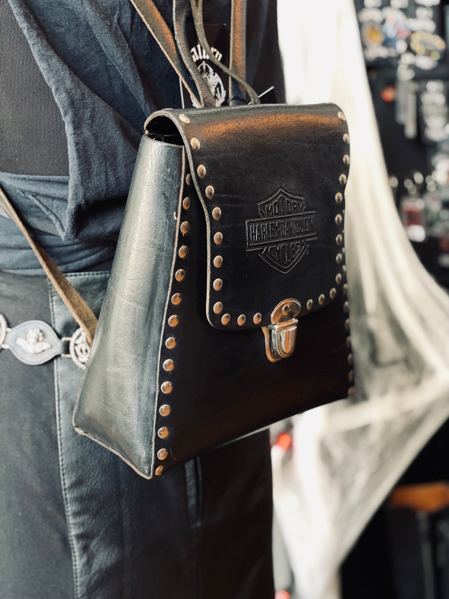 Harley-Davidson, Bags, Harleydavidson Studded Leather Backpack Vintage