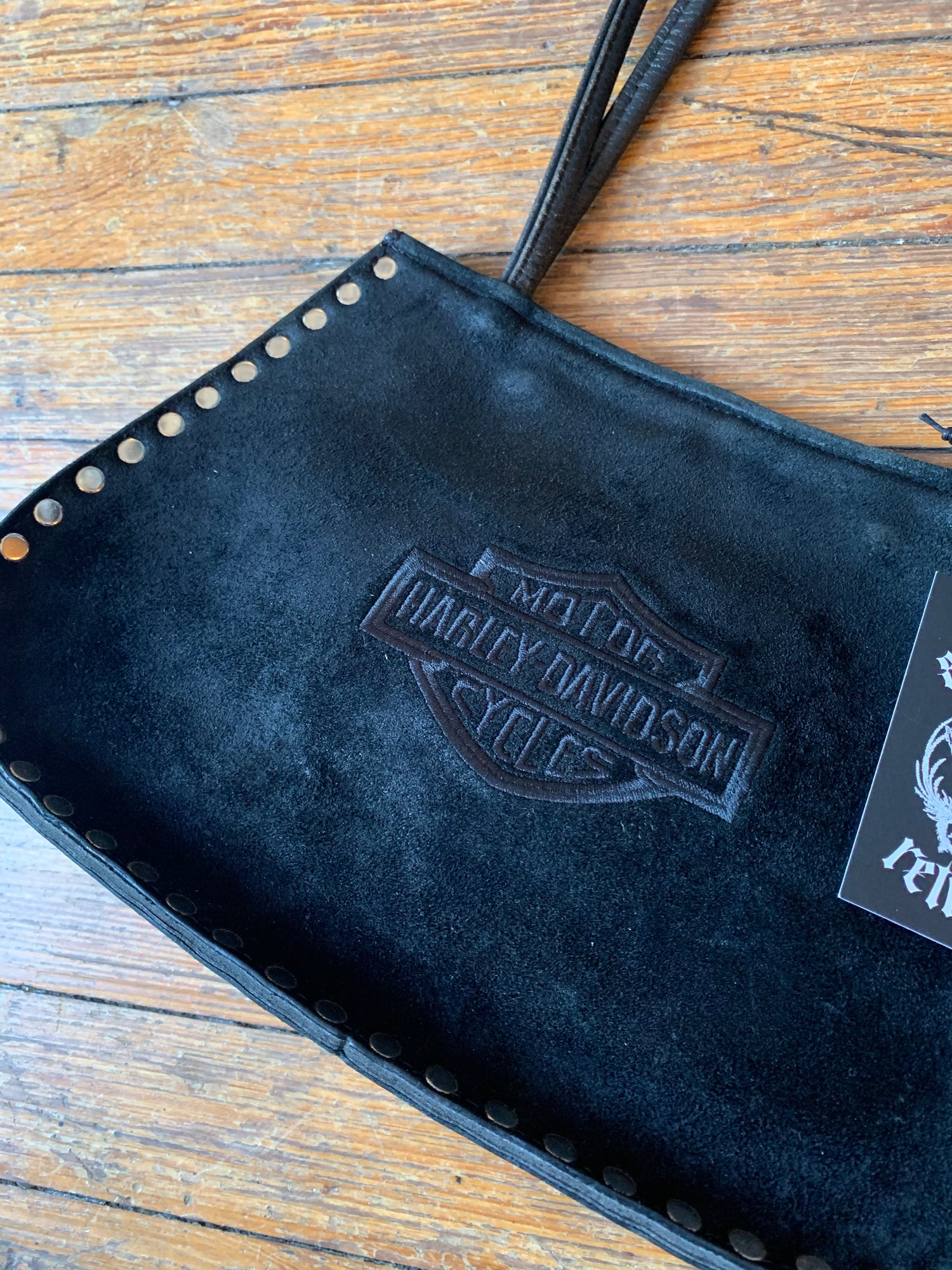 Vintage Harley-Davidson Black Suede Studded Shoulder Bag